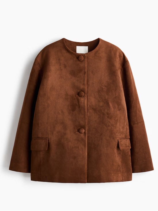 H&M Jackets & Blazers - NWT H&M Classic Brown Faux Suede Collarless Jacket. Size Medium.